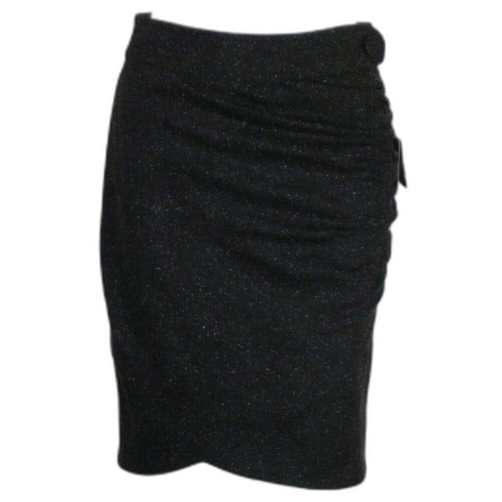 new ROBERT RODRIGUEZ Tweed Skirt, 4, Black/Flecked, Ruched side, Granite